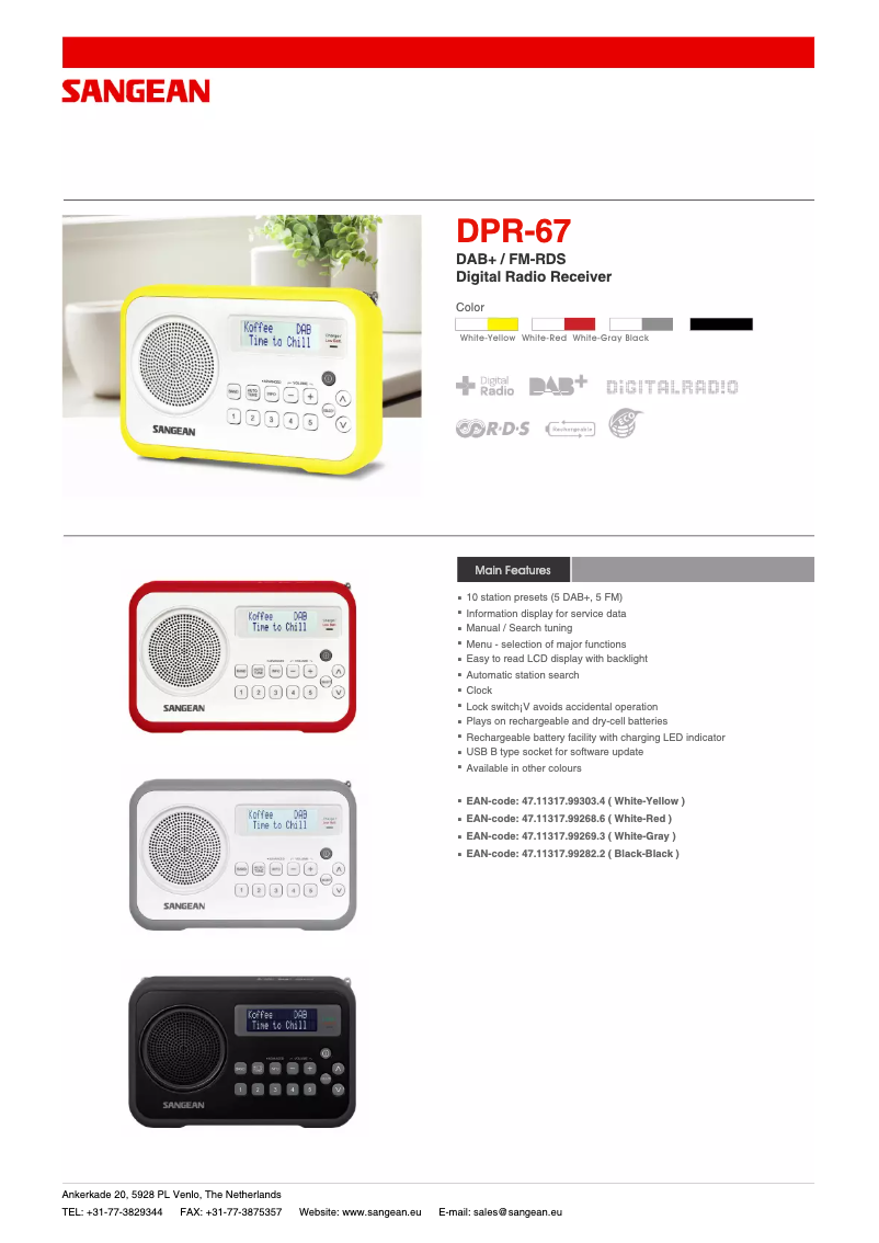 Page n°1 - Fiche technique Sangean DPR-67