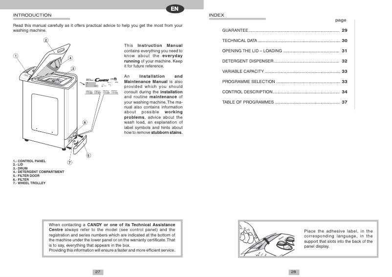 Page n°1 - Manuel utilisateur Candy LB CTT65T ES