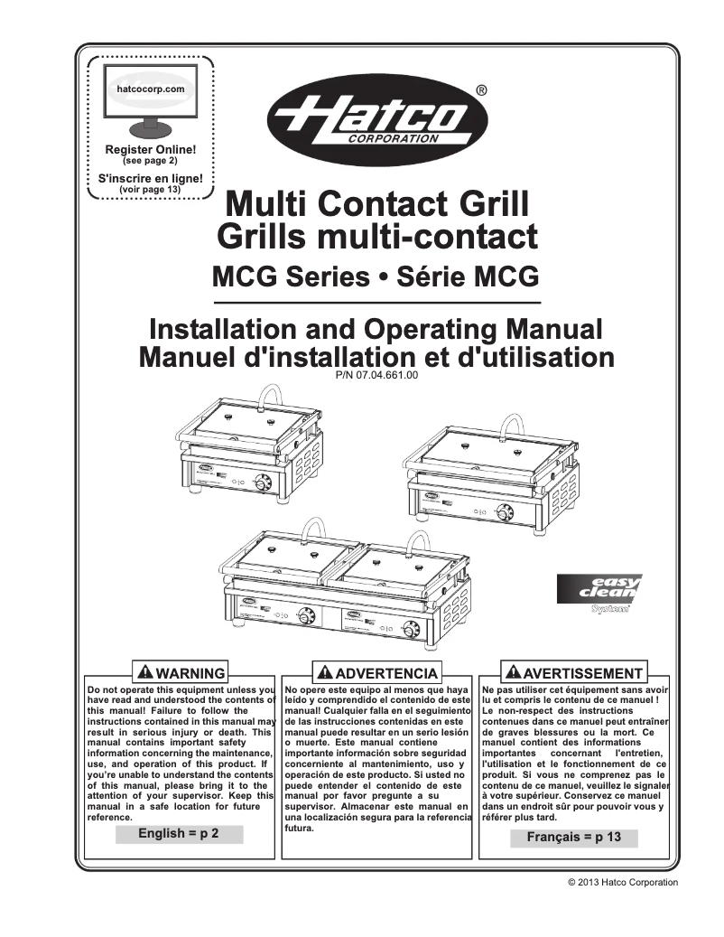 Page 1 de la notice Manuel utilisateur Hatco MCG20G
