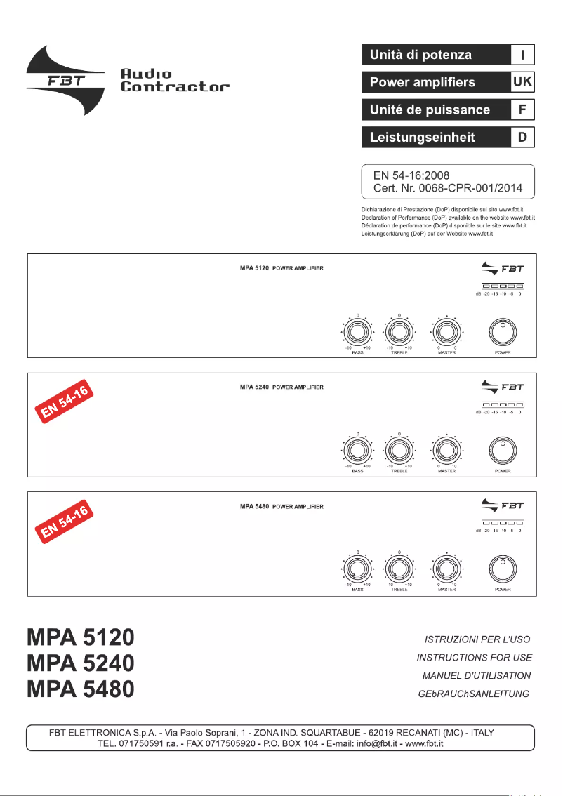 Page 1 de la notice Manuel utilisateur FBT MPA 5120