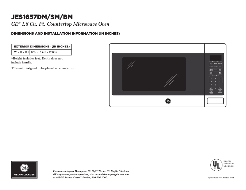 Page 1 of the manual Technical Sheet GE JES1657BMTS