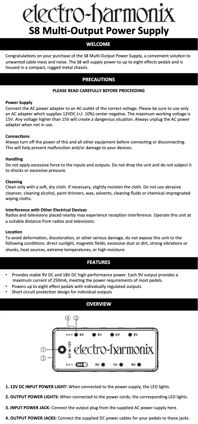 Page n°1 - Manuel utilisateur Electro Harmonix S8