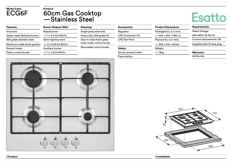 Page n°1 - Fiche technique Esatto EOG6FF
