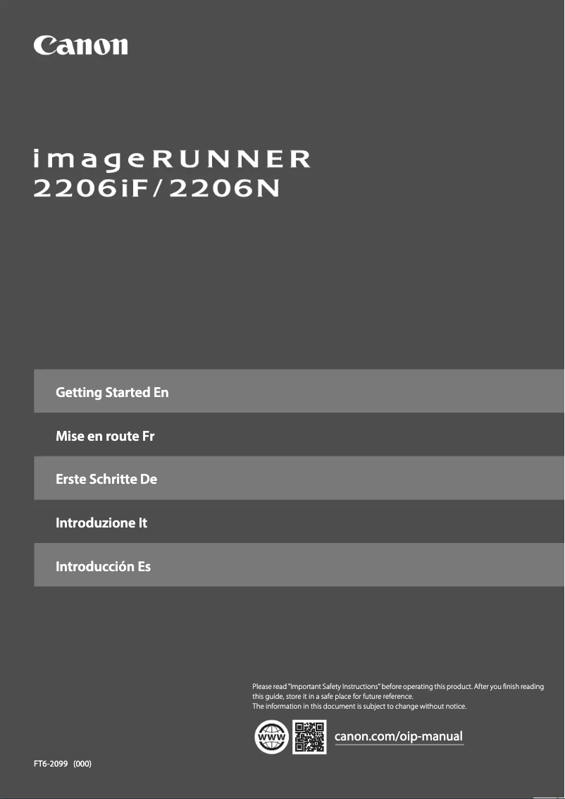 Image de la première page du manuel de l'appareil imageRUNNER 2206N