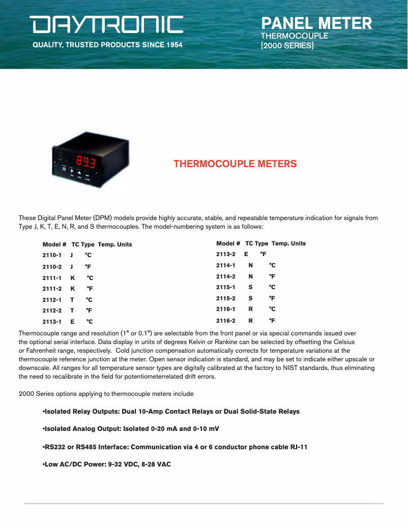 Page n°1 - Fiche technique Daytronic 2112-2