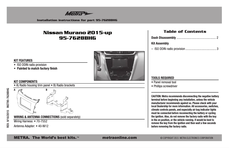 Página 1 del manual Manual de usuario Metra 95-7628BHG