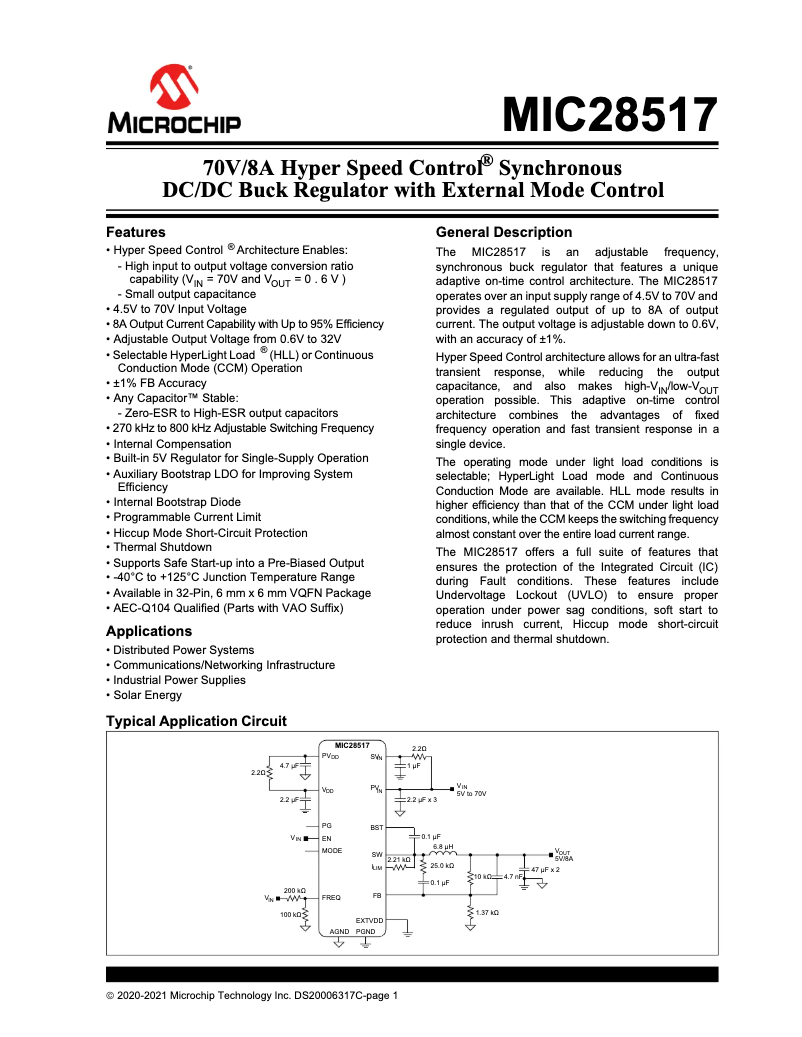Imagen de la primera página del manual del dispositivo MIC28517