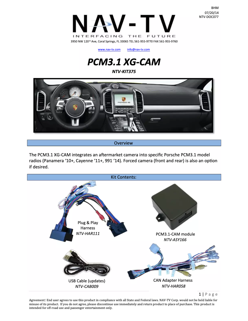 Page n°1 - Manuel utilisateur NAV-TV NVT-KIT384