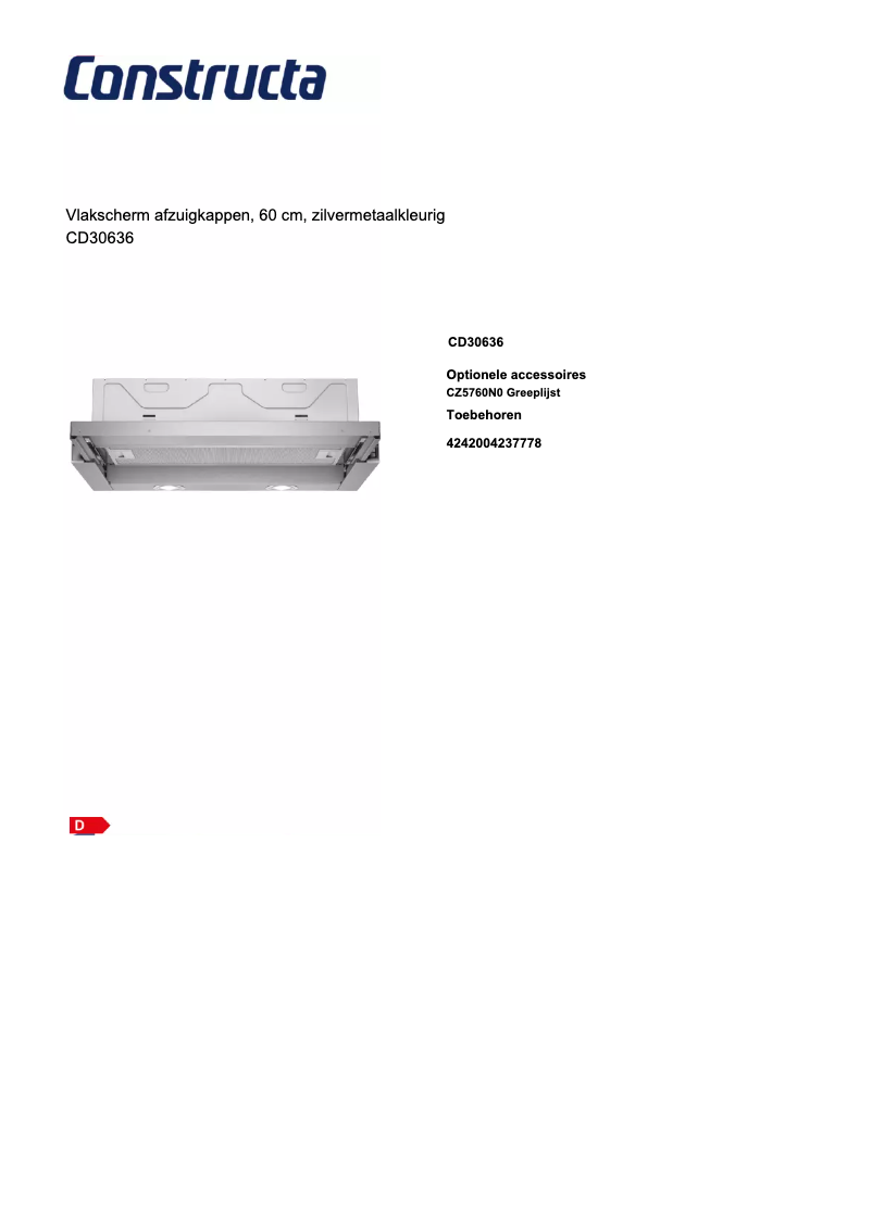 Page 1 de la notice Fiche technique Constructa CD30636