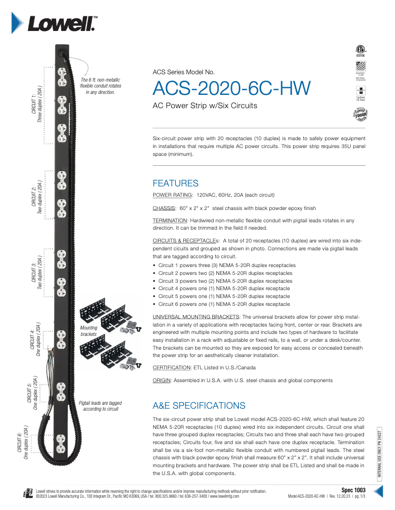 Image de la première page du manuel de l'appareil ACS-2020-6C-HW