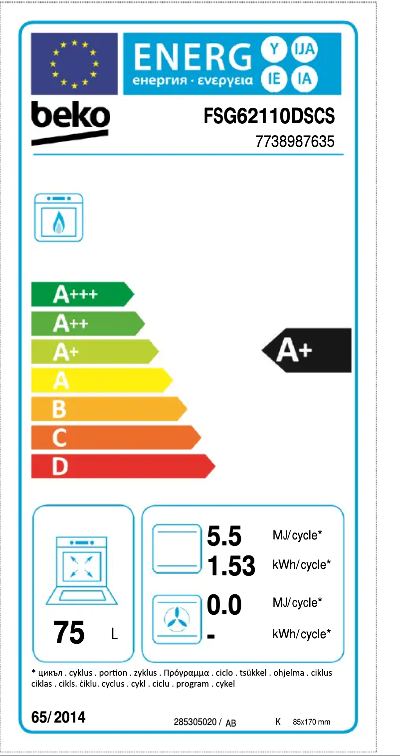 Page n°1 - Label énergétique Beko FSG 62110 DSCS