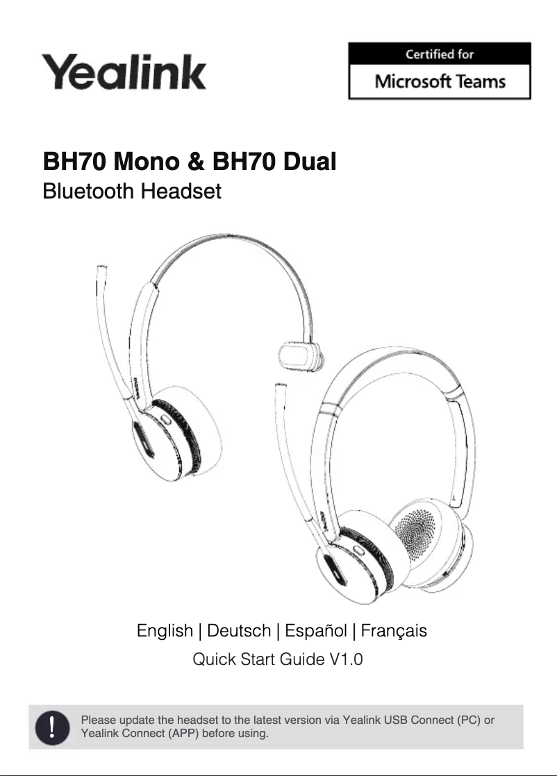Page 1 de la notice Manuel utilisateur Yealink BH70