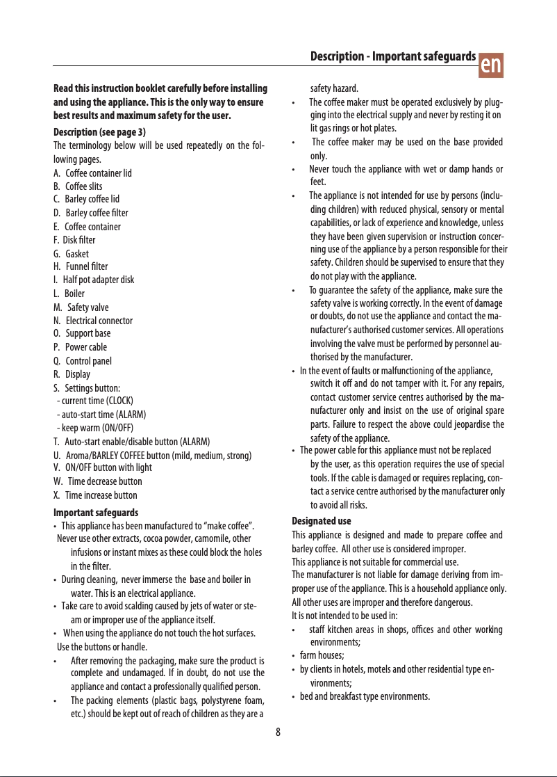 Page 1 de la notice Manuel utilisateur DeLonghi EMKP 42.B