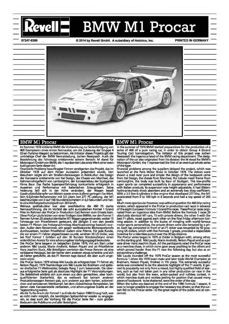 Image de la première page du manuel de l'appareil BMW M1 Procar