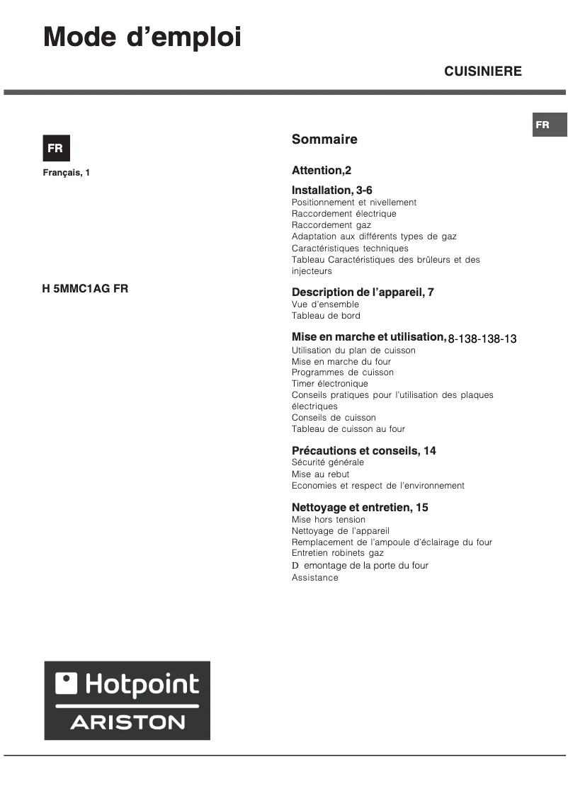 First page image of the manual for H5MMC1AG (X) FR