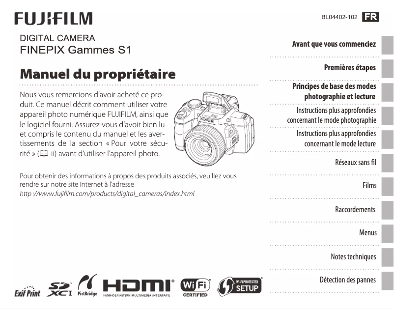 Page 1 de la notice Manuel utilisateur Fujifilm FinePix S1