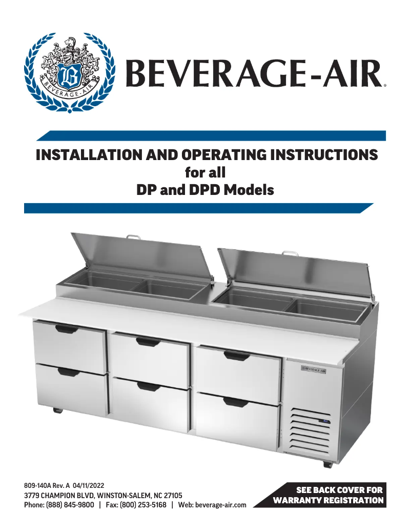 Page 1 de la notice Manuel utilisateur Beverage-Air DPD93HC-4-CL