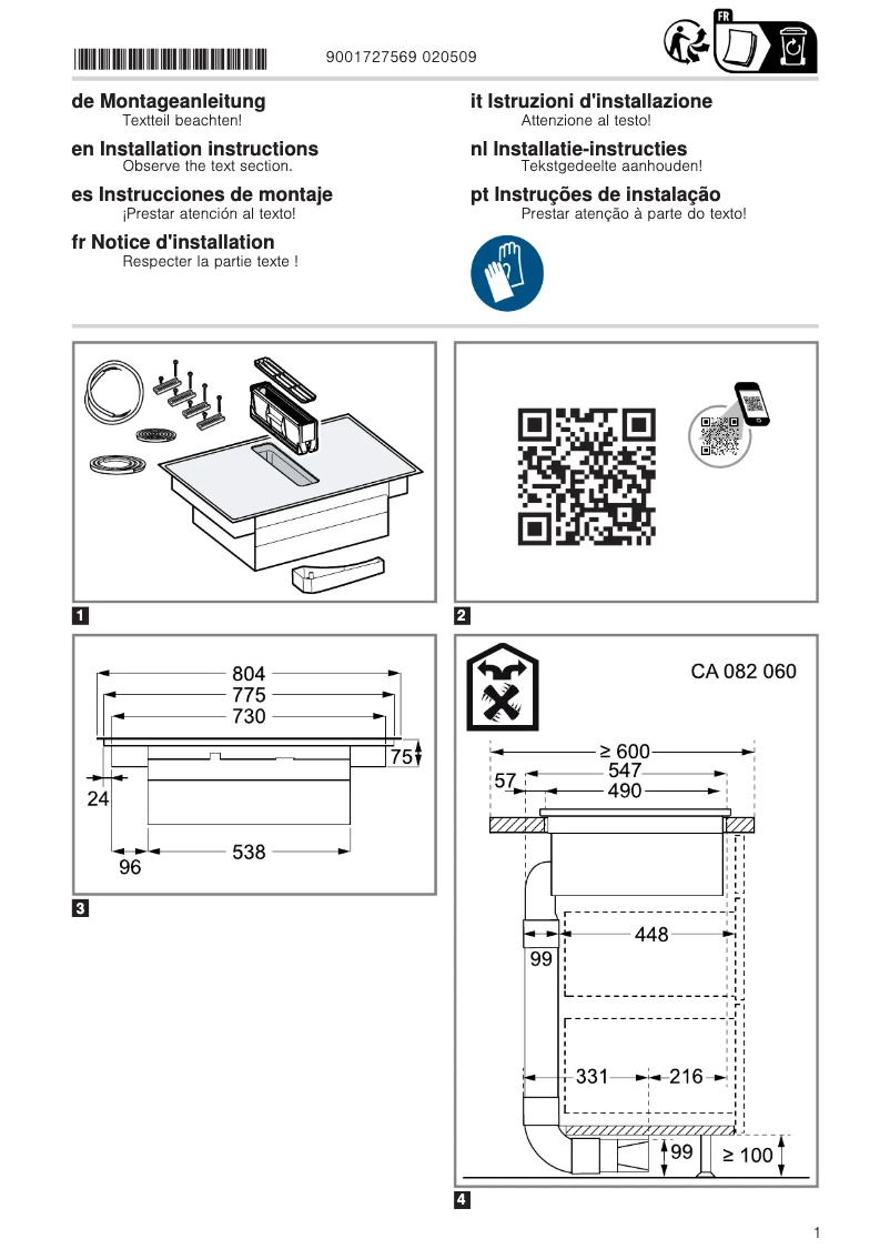 Page 1 de la notice Guide d'installation Gaggenau CV282111