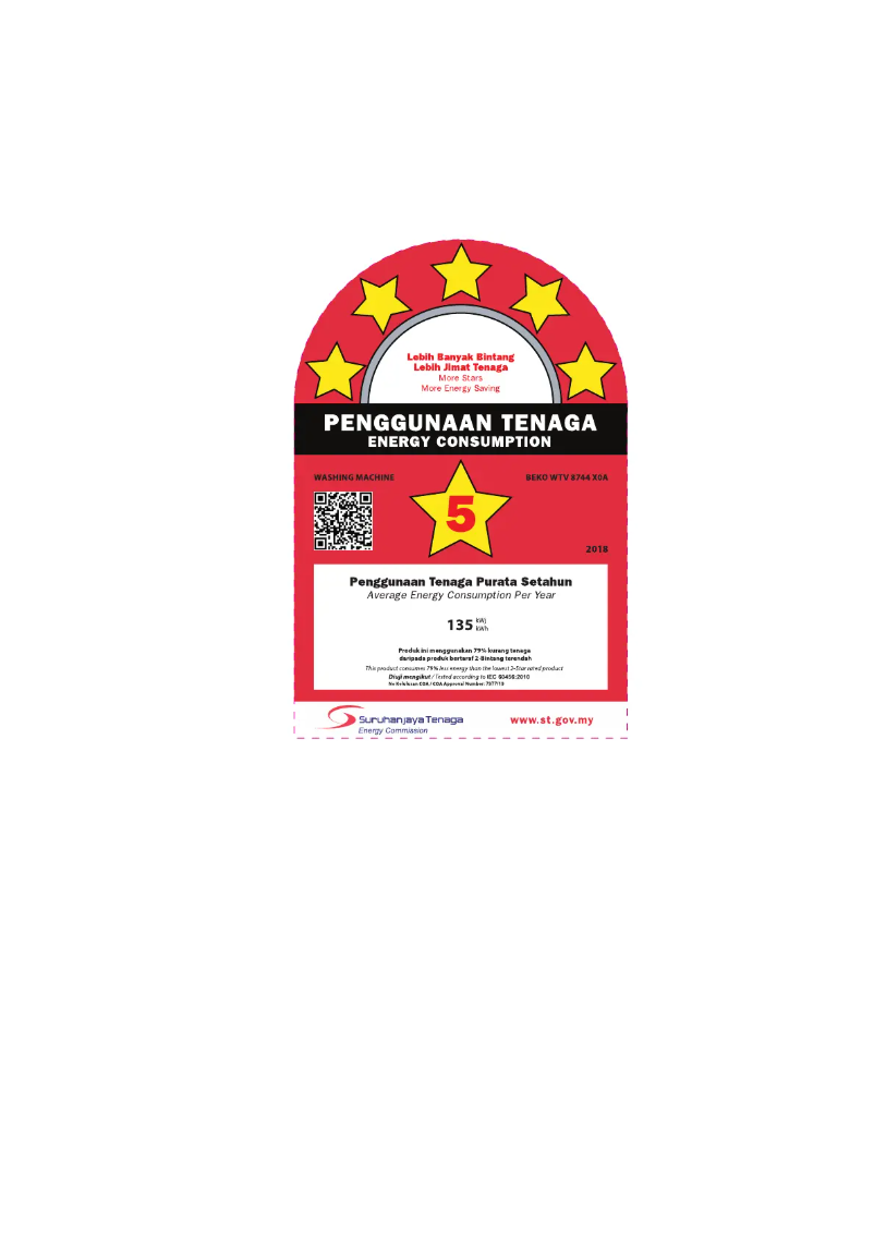 Page 1 de la notice Label énergétique Beko WTV 8744 X0A