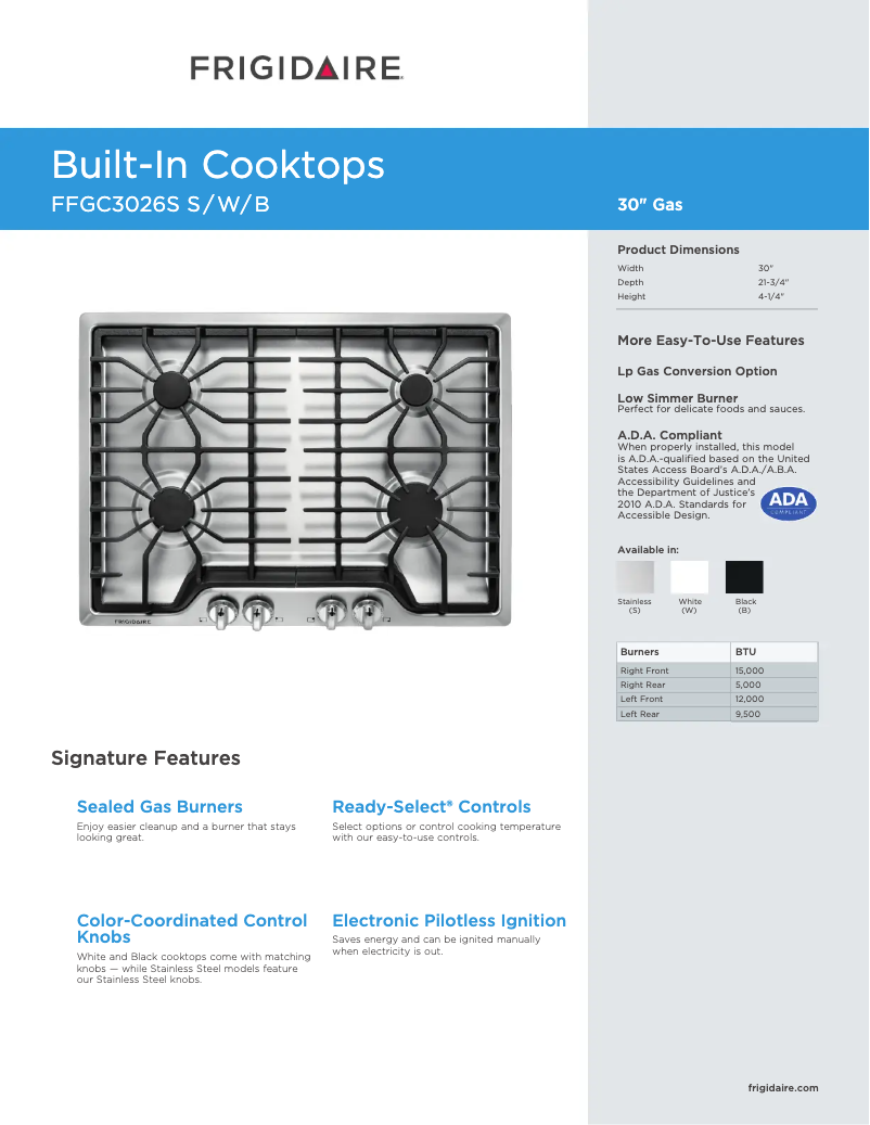 Page n°1 - Fiche technique Frigidaire FFGC3026SB