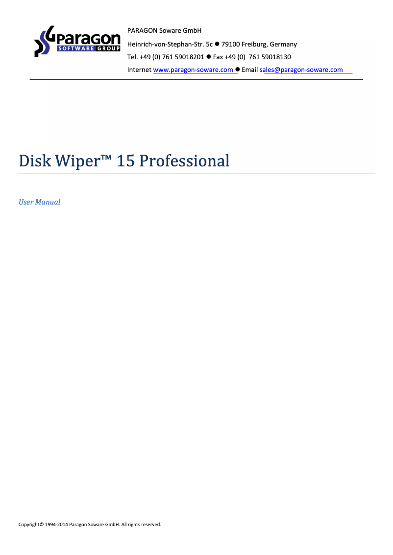 Página 1 del manual Manual de usuario Paragon Disk Wiper 15 Professional