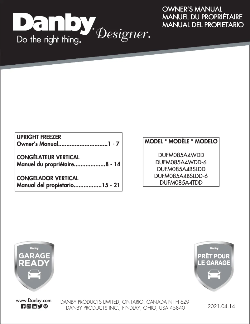 Page n°1 - Manuel utilisateur Danby DUFM085A4TDD