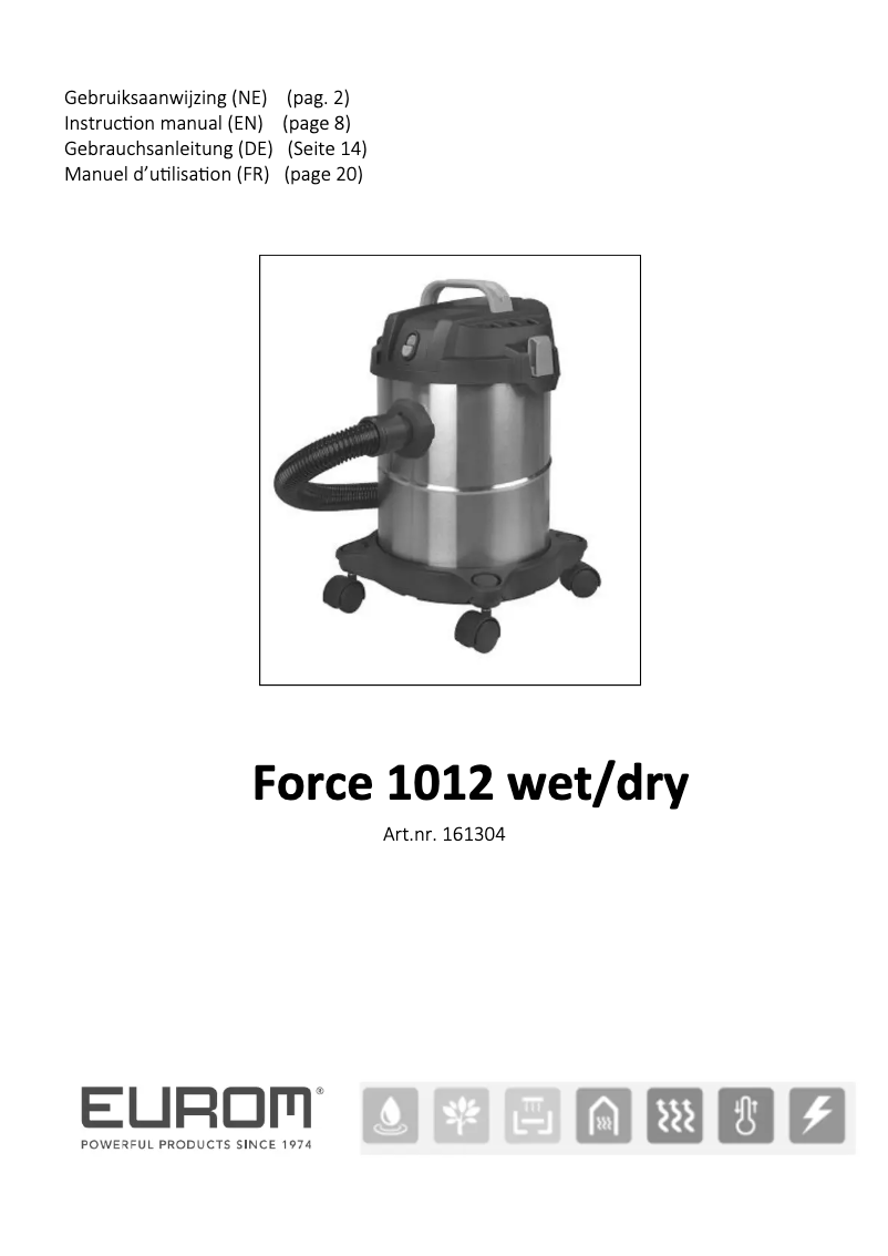 Page n°1 - Manuel utilisateur Eurom Force 1012 wet/dry