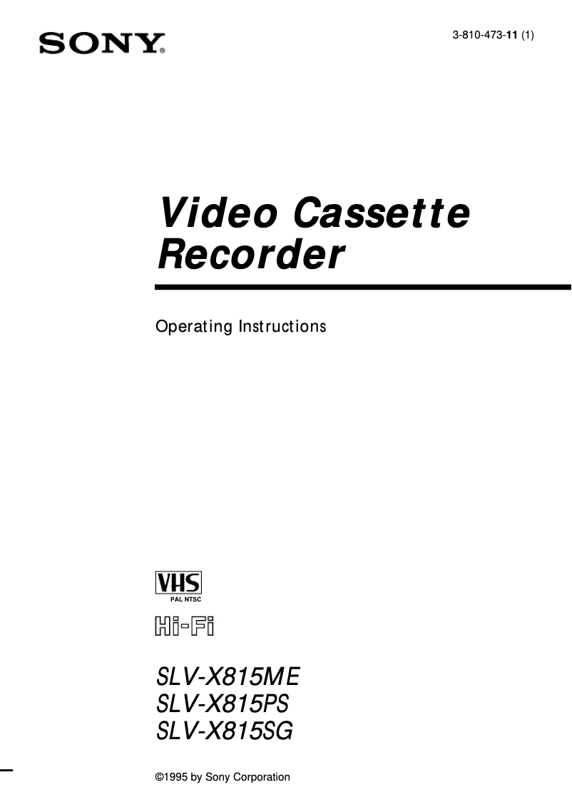 Page n°1 - Manuel utilisateur Sony SLV-X815ME