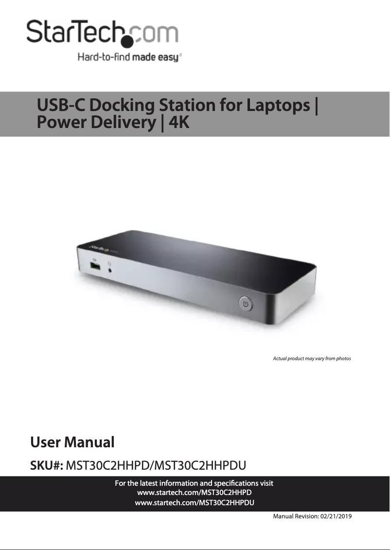 Page 1 de la notice Manuel utilisateur StarTech.com MST30C2HHPD