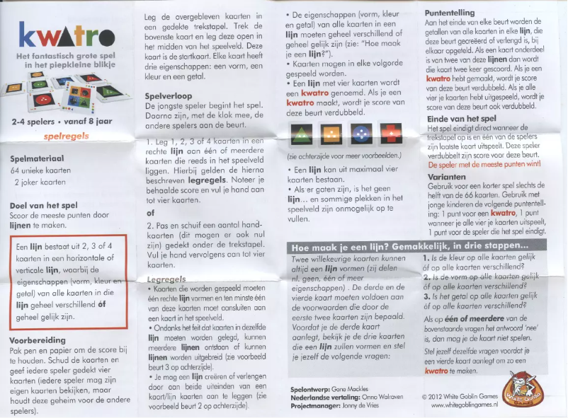 Page n°1 - Manuel utilisateur White Goblin Games Kwatro