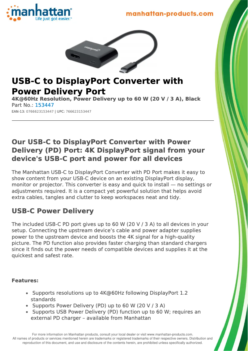 Page 1 de la notice Fiche technique Manhattan 153447