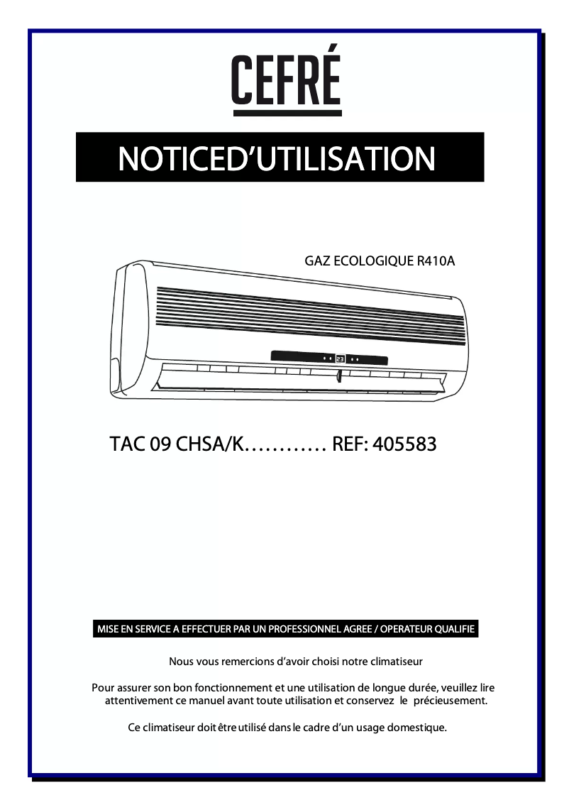 Page n°1 - Manuel utilisateur Airton TAC 09 CHSA/K
