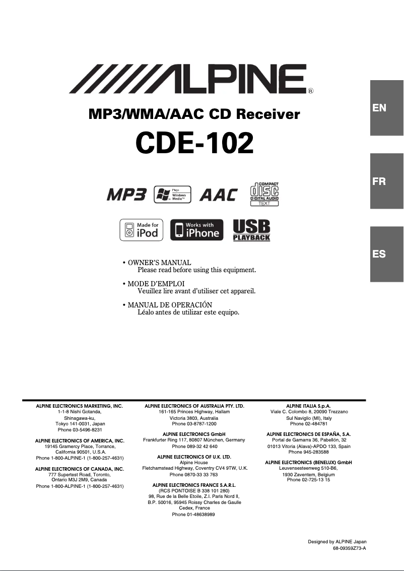 Image de la première page du manuel de l'appareil CDE-102