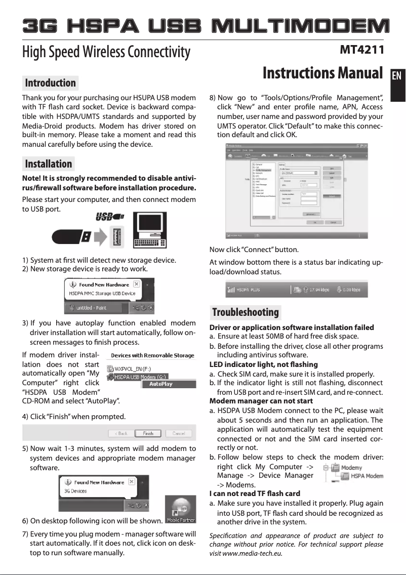 Page 1 de la notice Manuel utilisateur Media-Tech MT4211