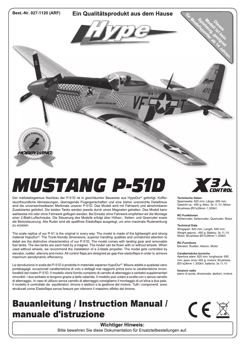 Page 1 de la notice Manuel utilisateur Kyosho Mustang P-51D