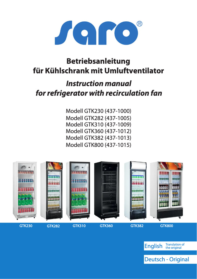 Page 1 de la notice Manuel utilisateur Saro GTK 800