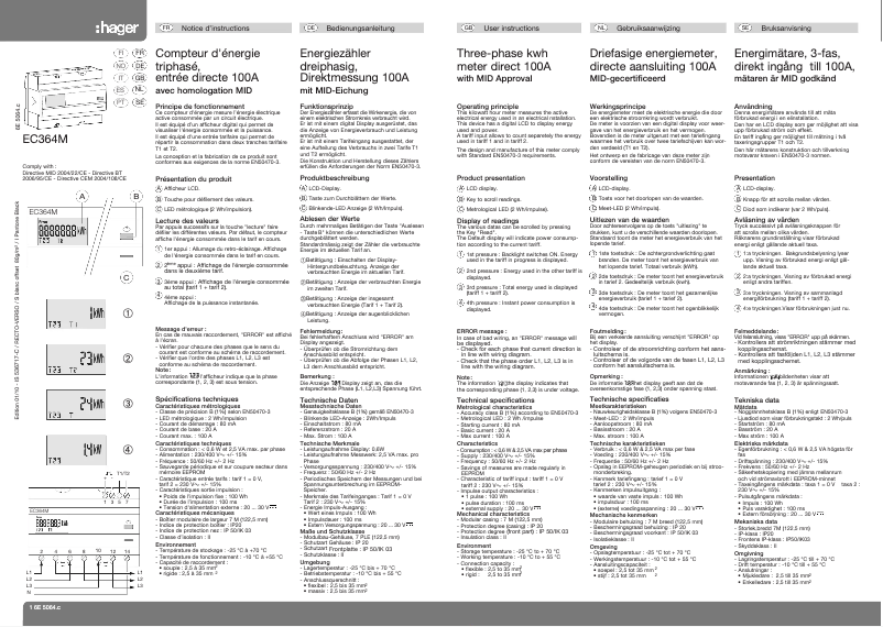 Page 1 de la notice Manuel utilisateur Hager EC364M