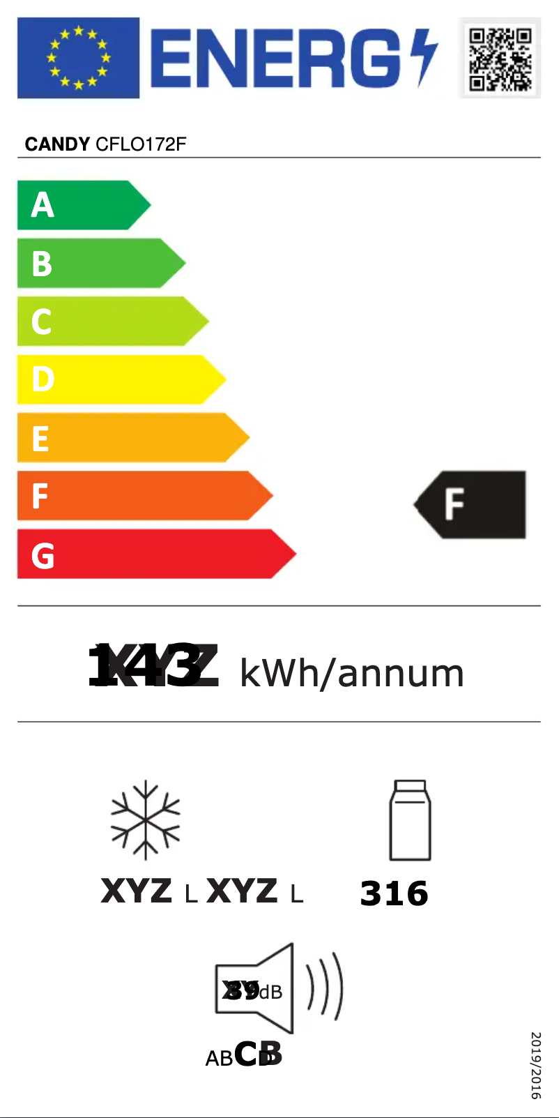 Page 1 de la notice Label énergétique Candy CFLO172F