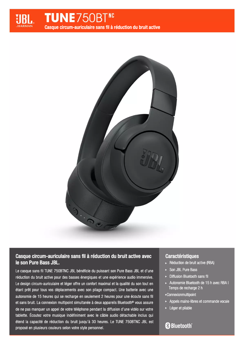 Page 1 de la notice Mode d'emploi JBL Tune 750BTNC