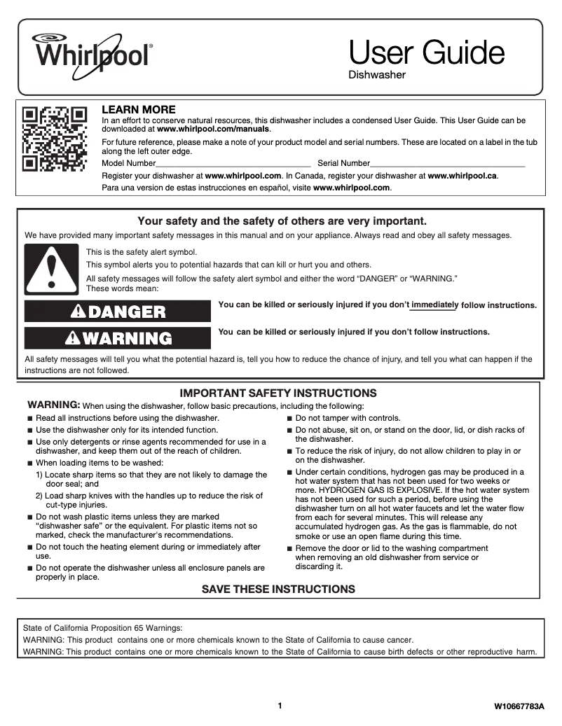 Image de la première page du manuel de l'appareil WDF130PAHS