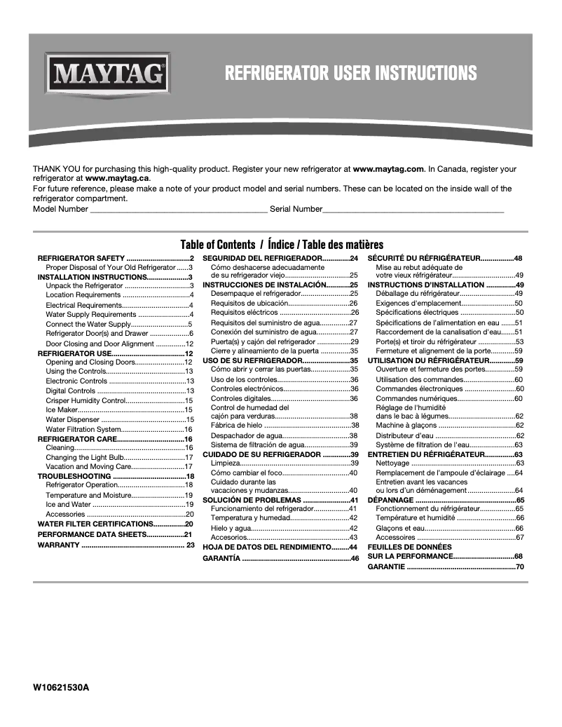 Page n°1 - Manuel utilisateur Maytag MFF2558DEE