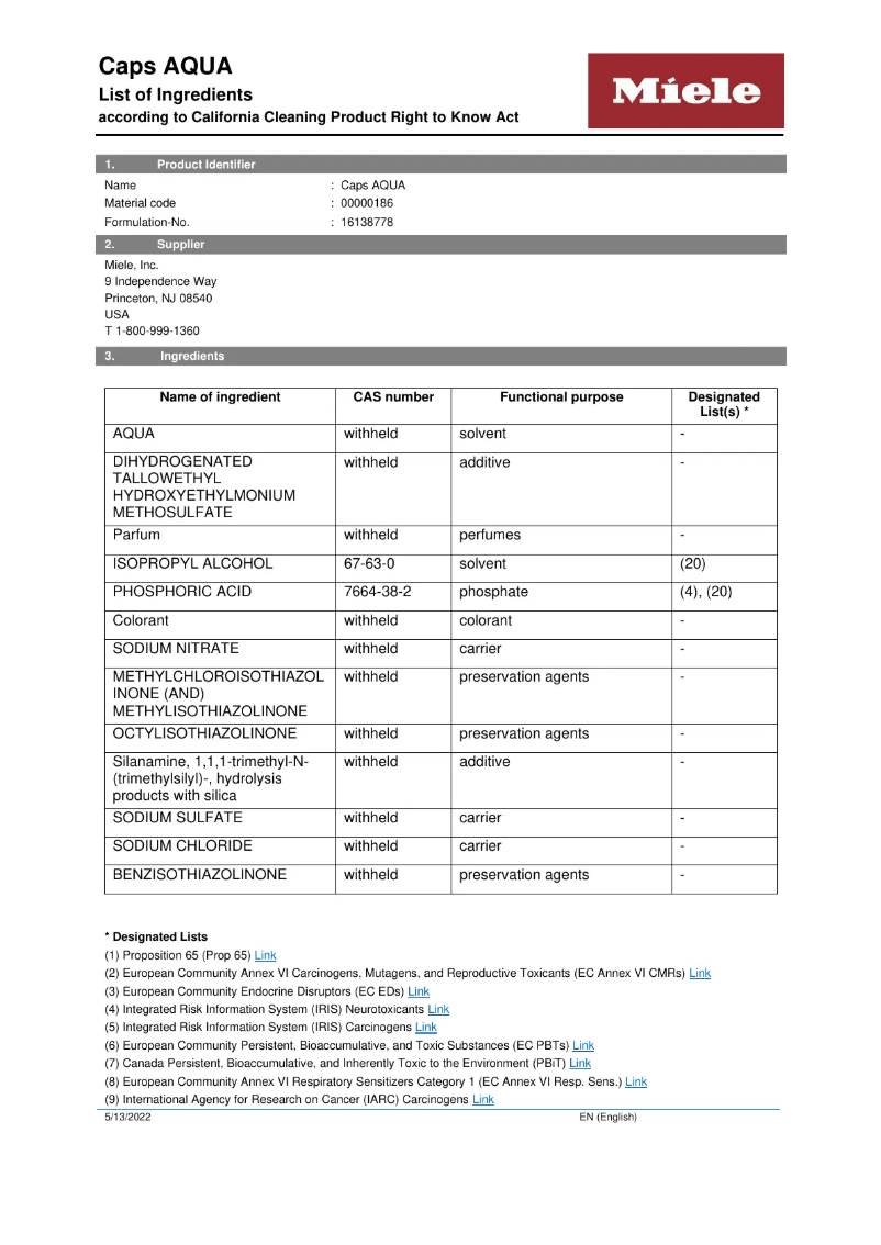 Page n°1 - Manuel utilisateur Miele WA CSOA 0902 L