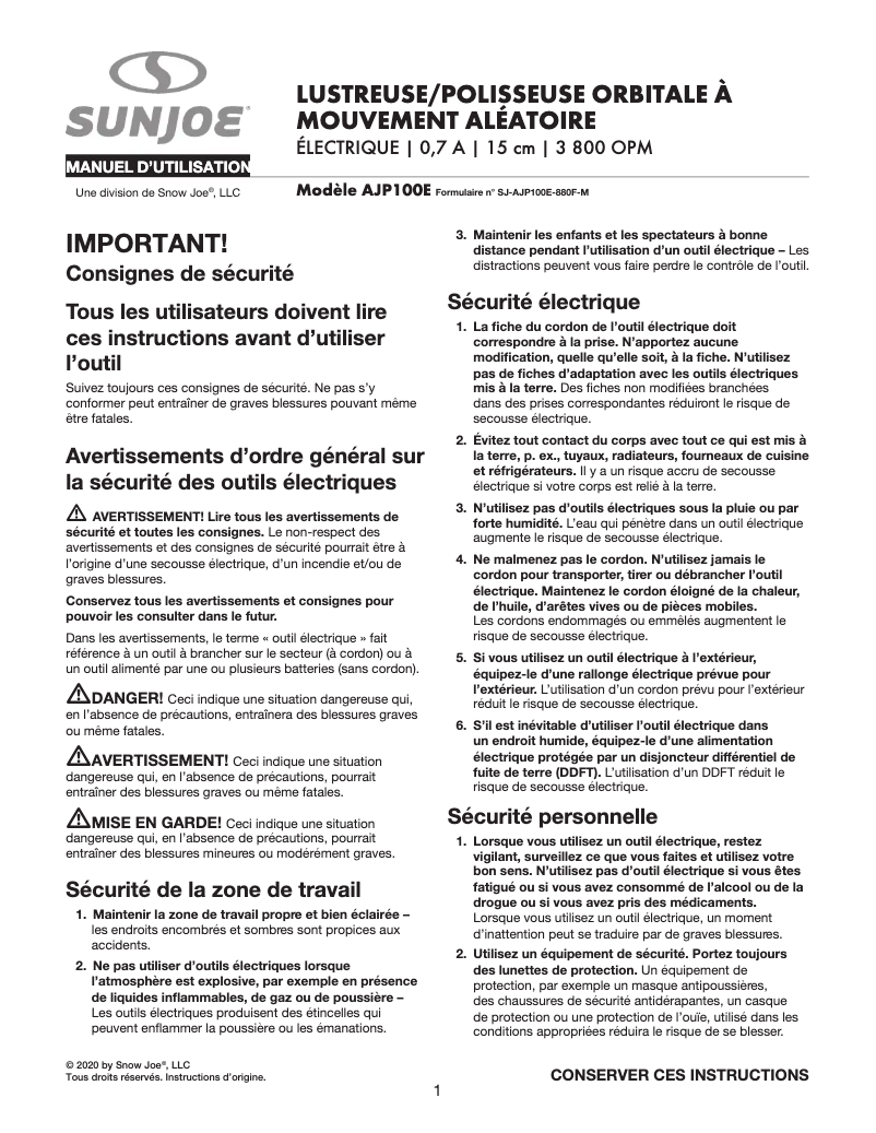 Image de la première page du manuel de l'appareil AJP100E