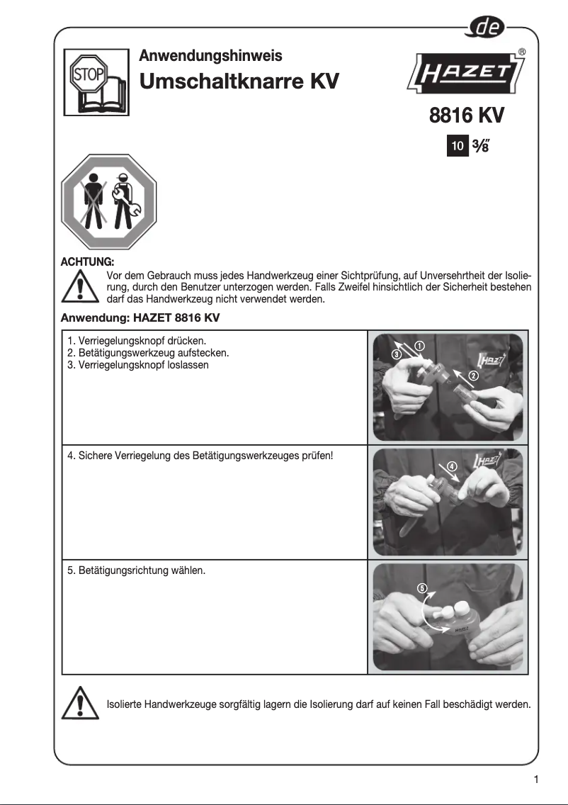 Page 1 de la notice Manuel utilisateur Hazet 8816 KV