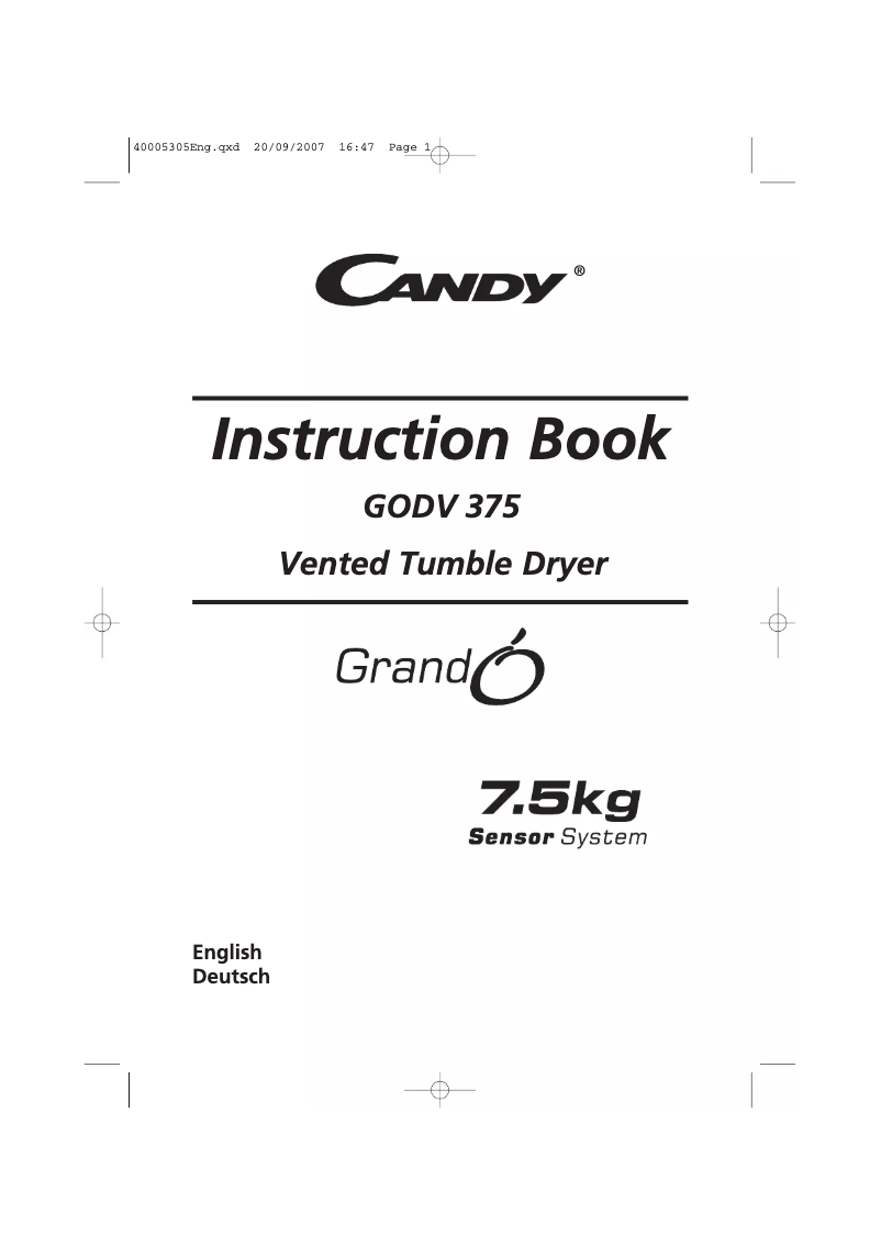 Page 1 de la notice Manuel utilisateur Candy GO DV 375-84