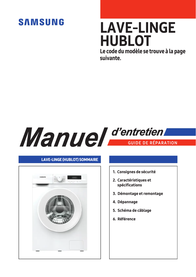 Page 1 de la notice Manuel utilisateur Samsung WW80T304MBW