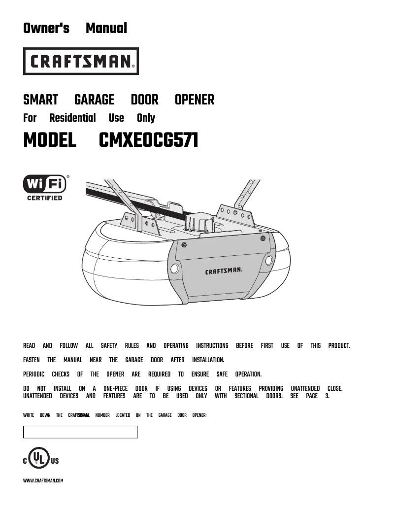 Page 1 de la notice Manuel utilisateur Craftsman CMXEOCG571