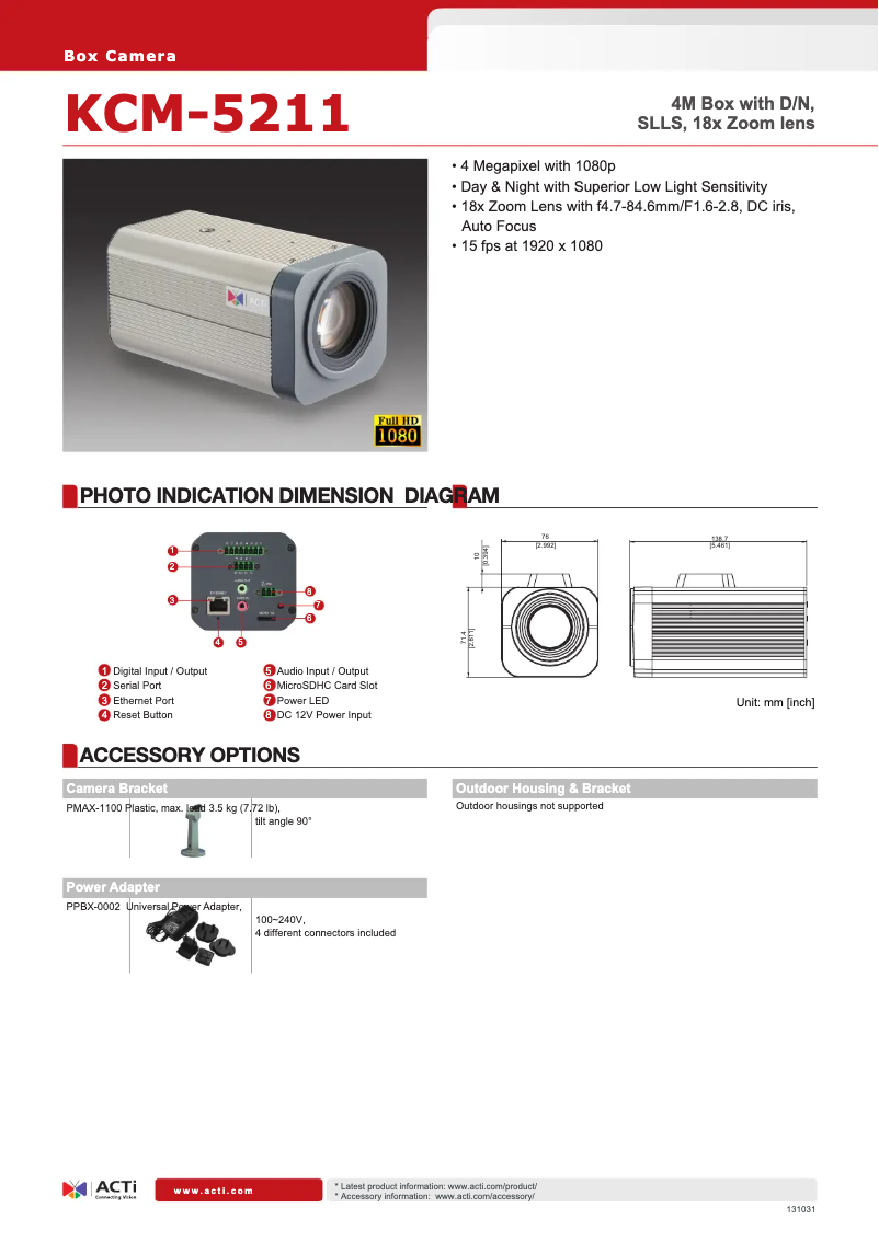 Page n°1 - Fiche technique ACTi KCM-5211