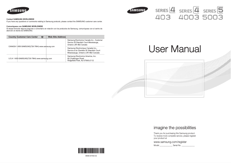 Page 1 de la notice Manuel utilisateur Samsung UN32D4003BD