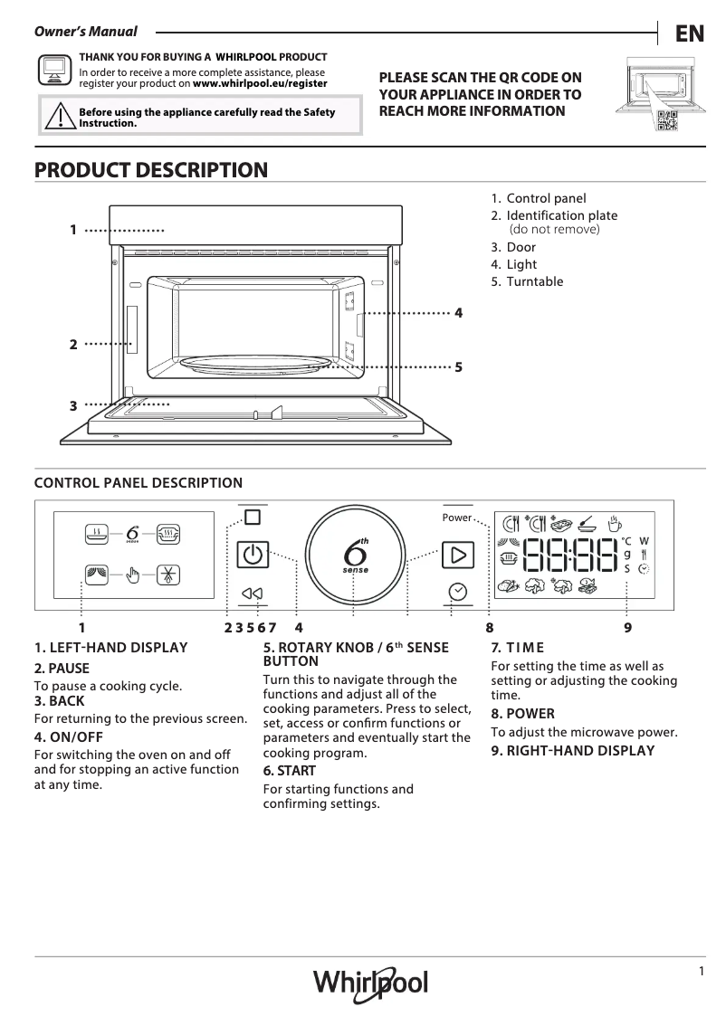 Page 1 de la notice Manuel utilisateur Whirlpool AMW 734/IX